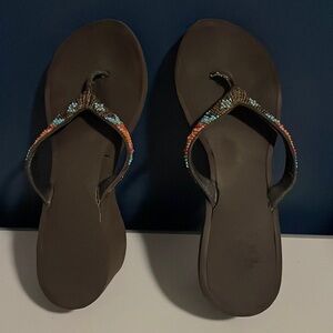 Yellow Box Brown Tribe Wedge Sandals